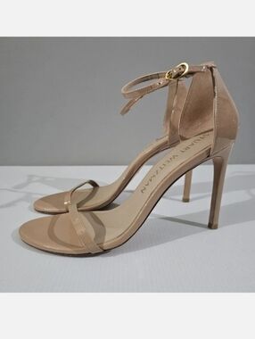 Stuart Weitzman Nudistsong Ankle Strap Heels Womens 10 Adobe Tan Leather Sandal